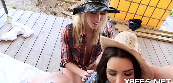  Bff beauties suck one large cock